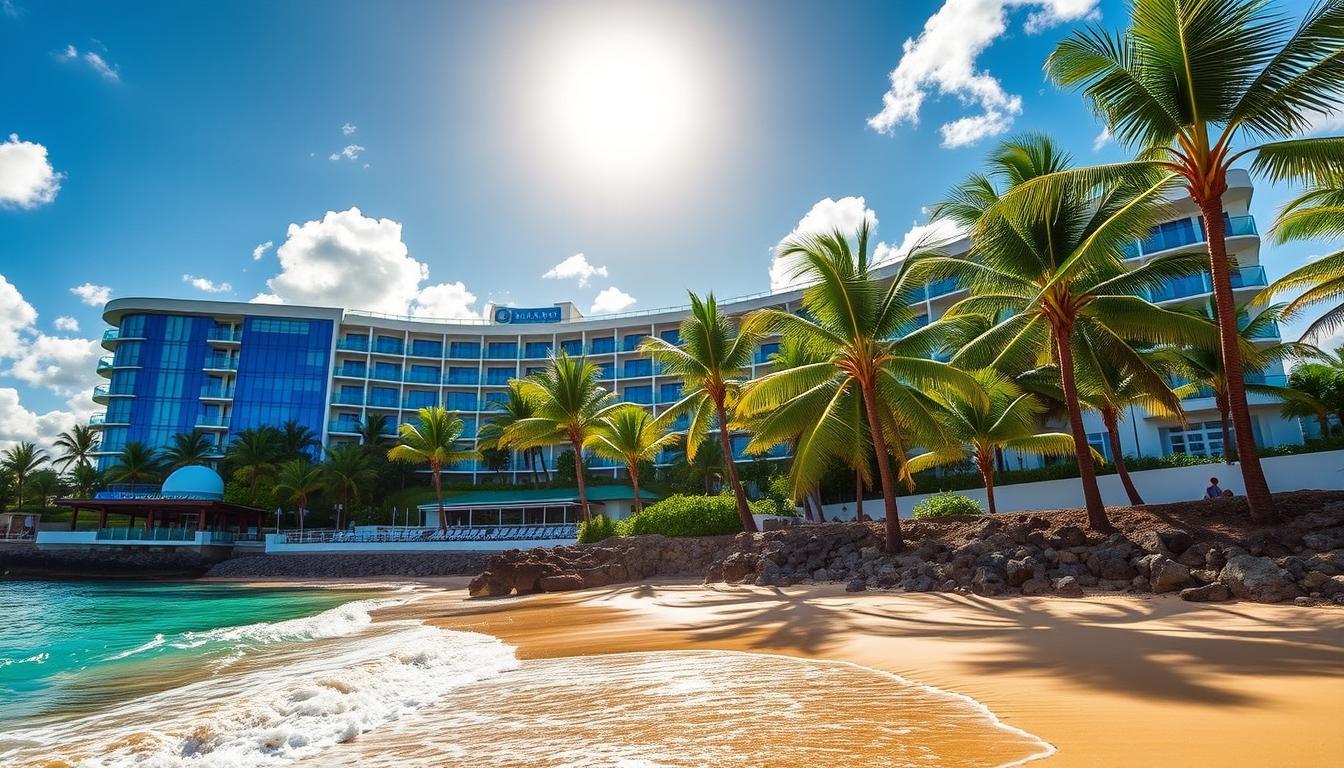 View of ESJ Azul Puerto Rico beachfront with crystal-clear ocean, white sand, and luxury resort amenities