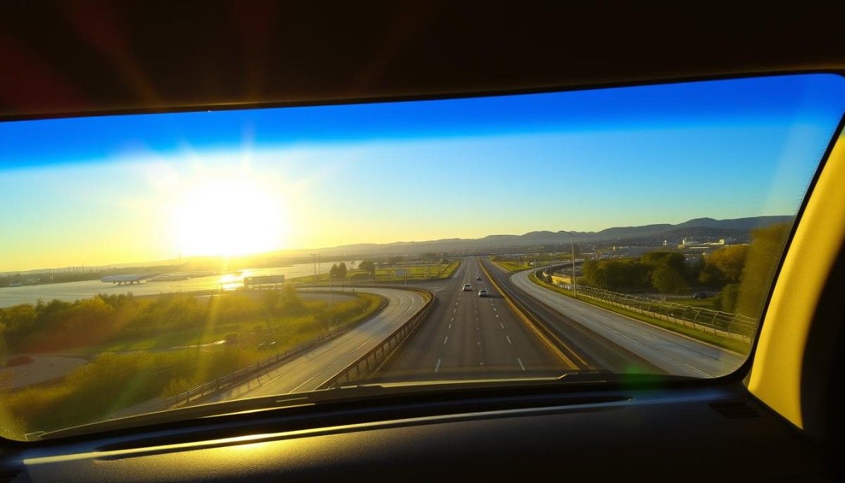 Scenic highway view during a car ride from Logan Airport to Hartford CT