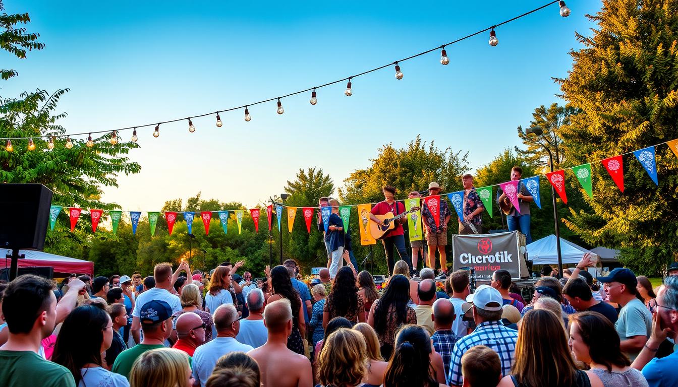 Medford, Wisconsin concert venue packed with fans cheering for a band, highlighting the 2024 event schedule